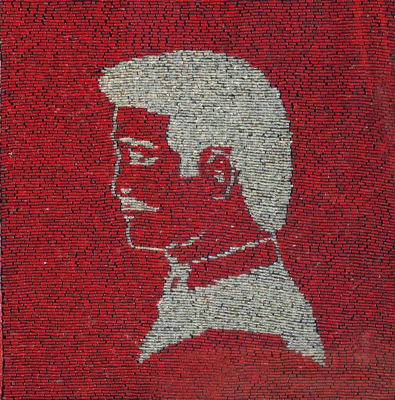 Farhad Moshiri, Silver Portrait on Red 2, 2004