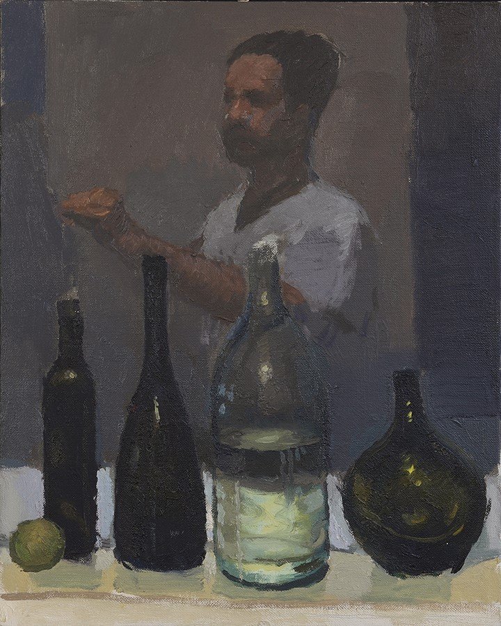 Rasoul Akbarlou, Self Portrait with Bottles, 2022