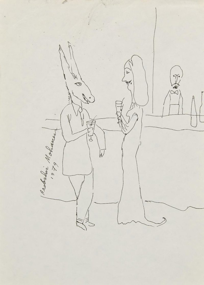 Ardeshir Mohassess, Untitled, Donkey Head Man and Woman at the Bar, 1979