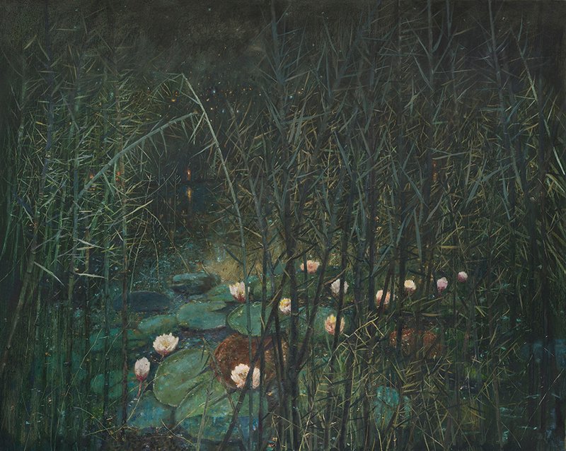 Shahou Babaie, Water Lilies, Night, Zrebar, 2024
