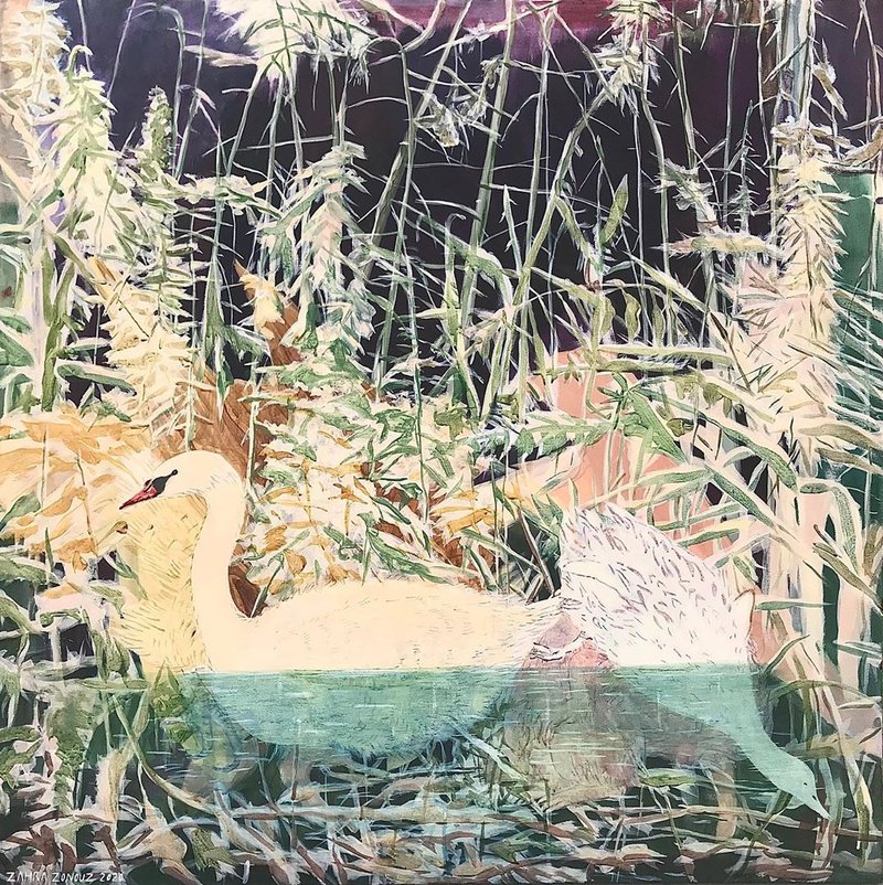 Zahra Nouri Zonouz, Swan and her cygnet, 2020