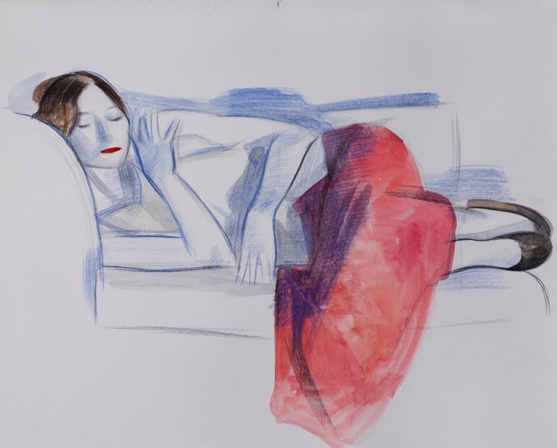 Hosein Shirahmadi, Sleeping girl in red skirt, 2024