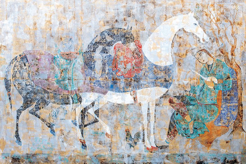 Mohammad Hadi Fadavi, Two Horses and Seated Woman, 2021
