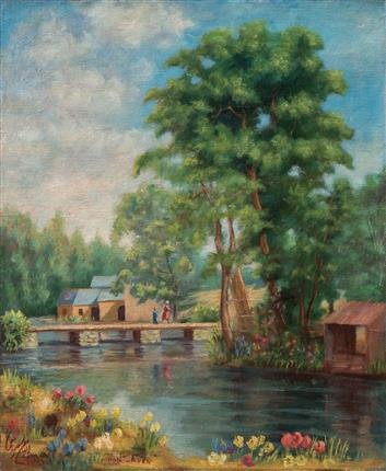 Abolhassan Sadighi, A Village along the Seine, Paris (Pont Aven), 1930