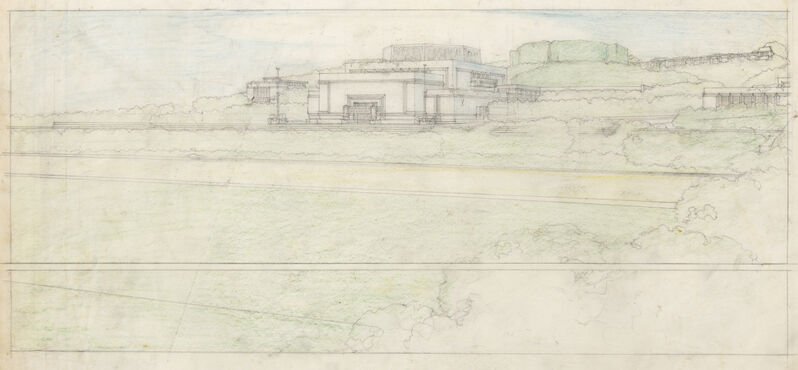 Frank Llyod Wright, Elevation View; Barnsdall Theater. Olive Hill, Los Angeles, CA, 1920
