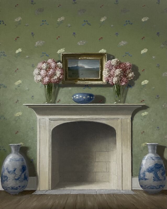 Quentin James McCaffrey, Mantel with Bouquets and Landscape, 2021