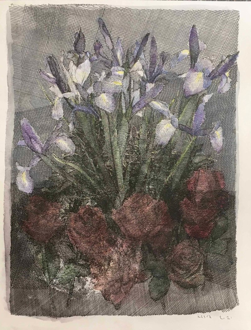 Kasra Golrang, Irises and Roses, 2021