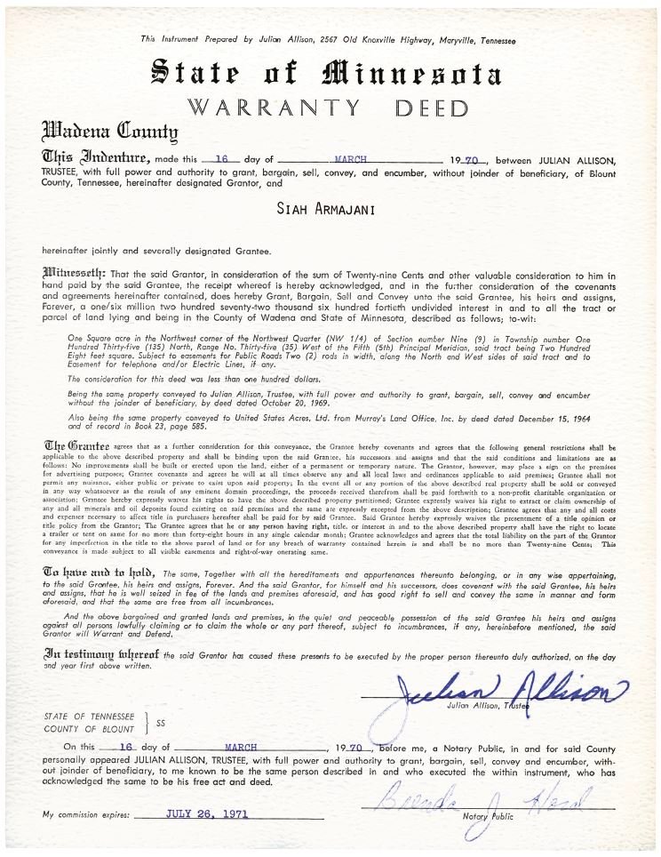Siah Armajani, Land Deeds, 1970