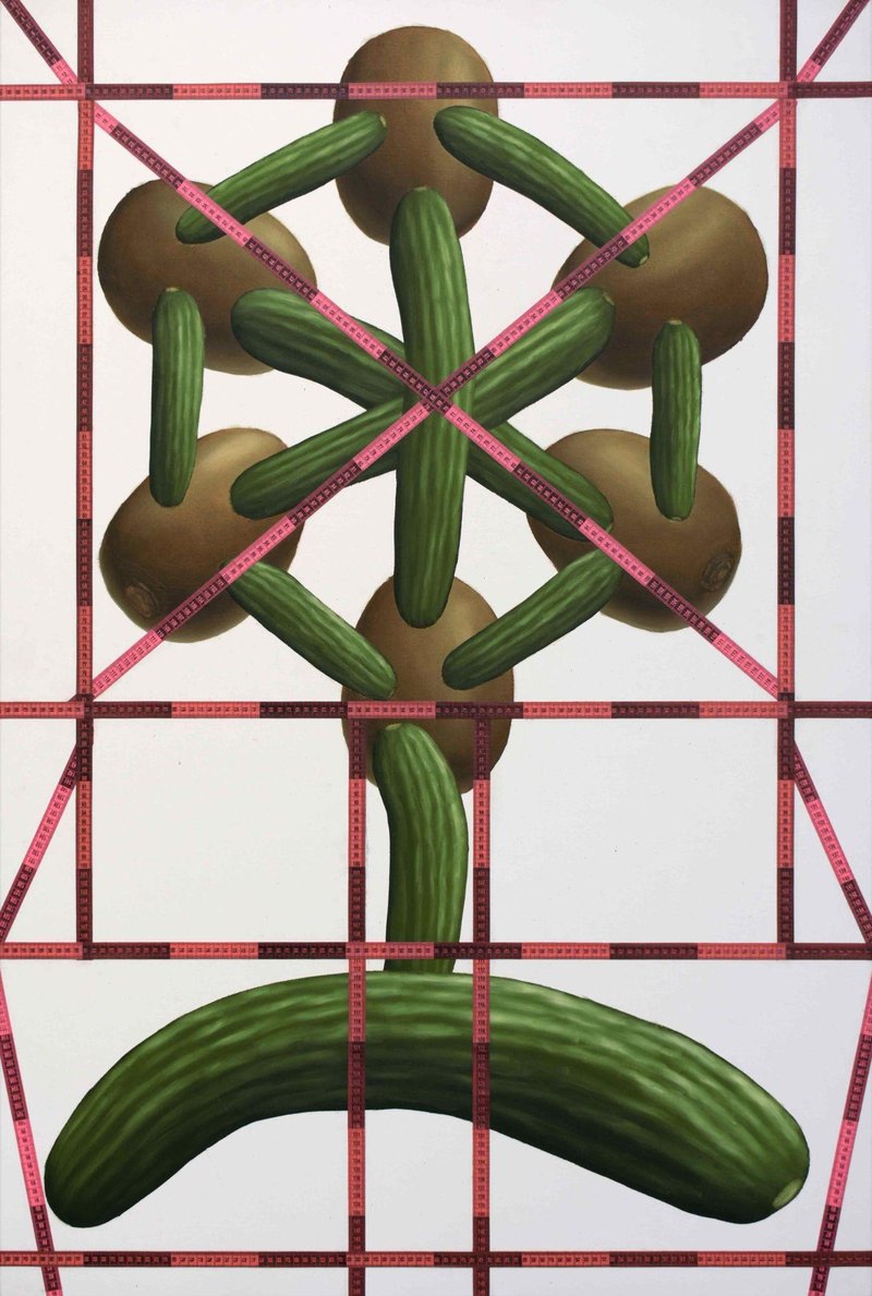 Ali Alemzadeh Ansari, Flower Composition with Kiwis and Cucumbers, 2021