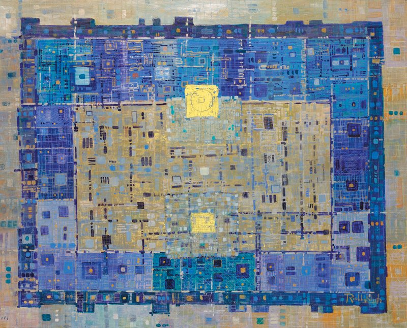 Jafar Rouhbakhsh, Abstract Composition in Turquoise and Blue, 1980