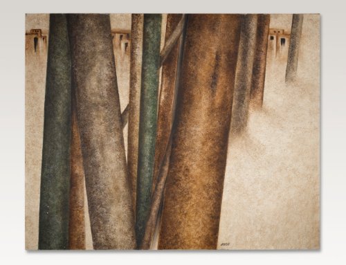 Sohrab Sepehri, Tree Trunks and Village Scene, 1972