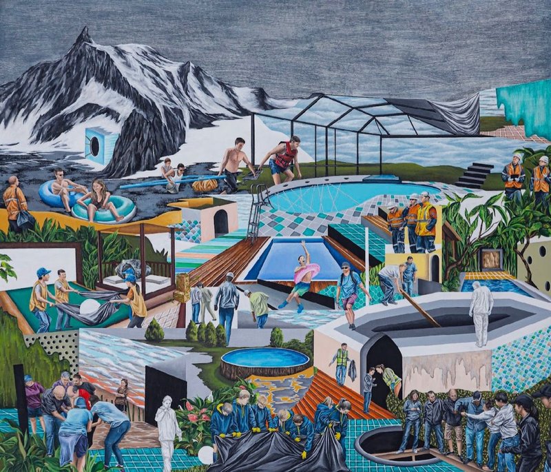Jinoos Misaghi, Landscape With Snowy Mountains, 2022