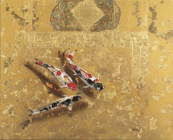 Nasser Ovissi, Three Fishes in Gold, 1990