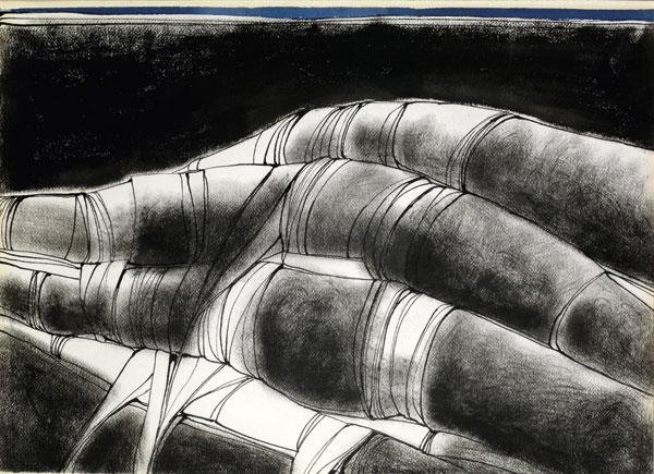 Sirak Melkonian, Mountain Scene with Blue Stripe on Top, 1975