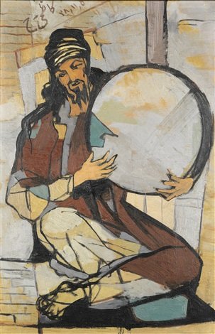 Hossein Kazemi, Untitled (Traditional Daf Player), 1949