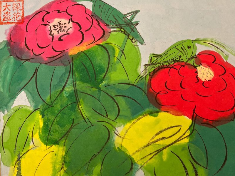 Walasse Ting, Grasshoppers with Roses , 1990