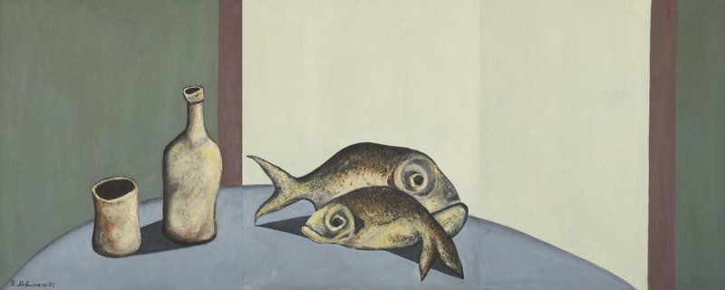 Bahman Mohassess, Fish, Pot and Bottle, 1973