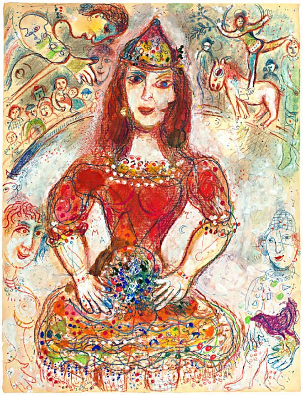 Marc Chagall, L'écuyère en Rouge au Double-Profil, 1970