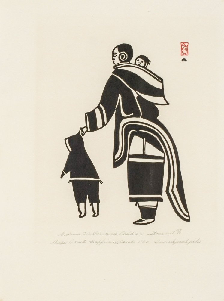 Innukjuakju Pudlat, Eskimo Mother and Children, 1960
