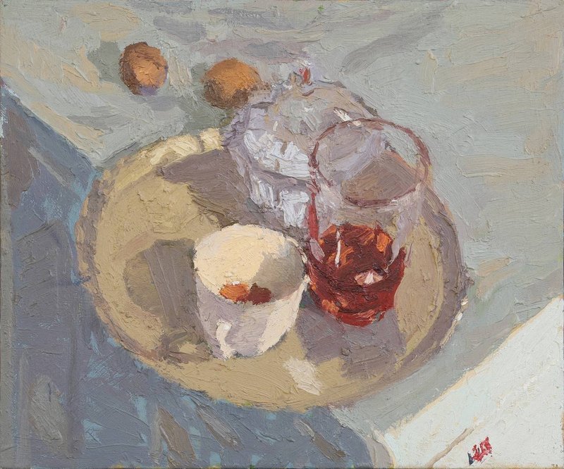 Rasoul Akbarlou, Still Life with Tea Tray, 2021